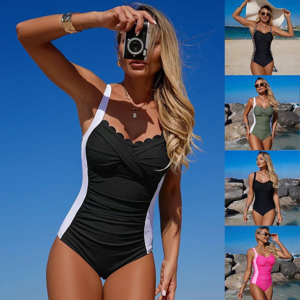 Swimsuit Bikini Ruched - Traje de baño negro de una